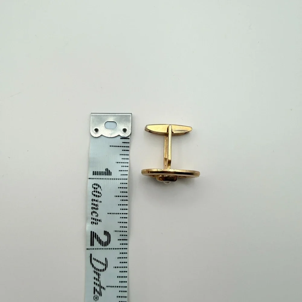 Vintage Y2K Gold Tone Faux Pearl Green Glass Cufflinks Set 2 Pair Men's Jewelry